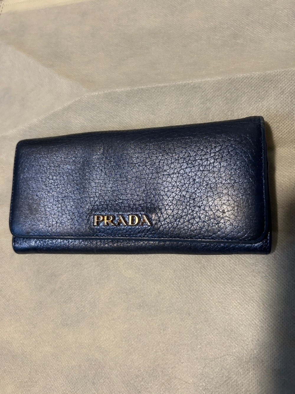 Prada Electric Shiny Blue Leather Continental Wallet with Gold Logo